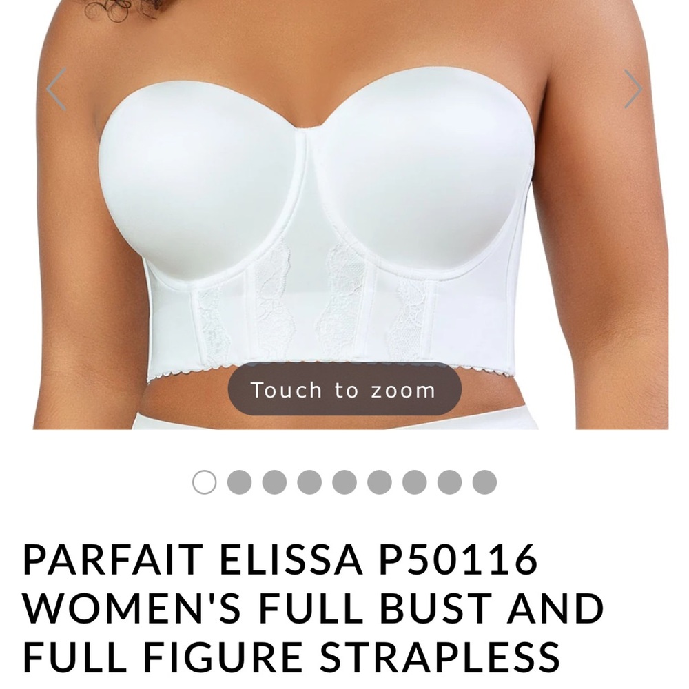 Parfait Full Bust Full Figure Strapless Longline Bra White 42G Wedding Prom NWT